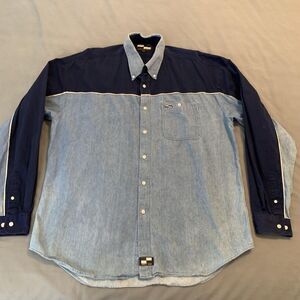 Urgent Gear‎ Shirt Mens 2XL Blue Denim Chambray Colorblock Western Button Up